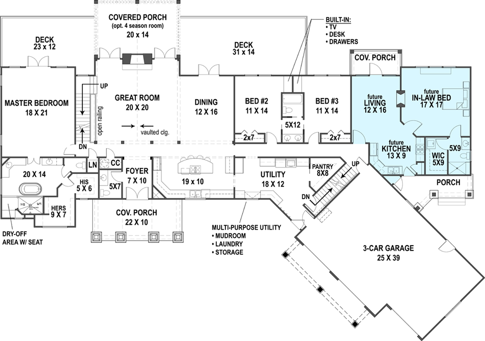 craftsman house plan with in law suite